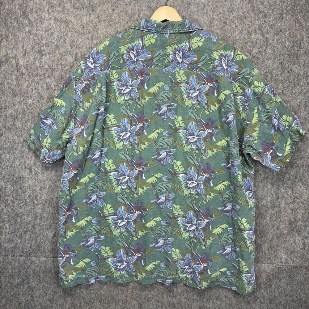 Vintage GAP Loop Collar Hawaiian Aloha Shirt Men's XL Linen Blend Floral Green - Picture 6 of 7